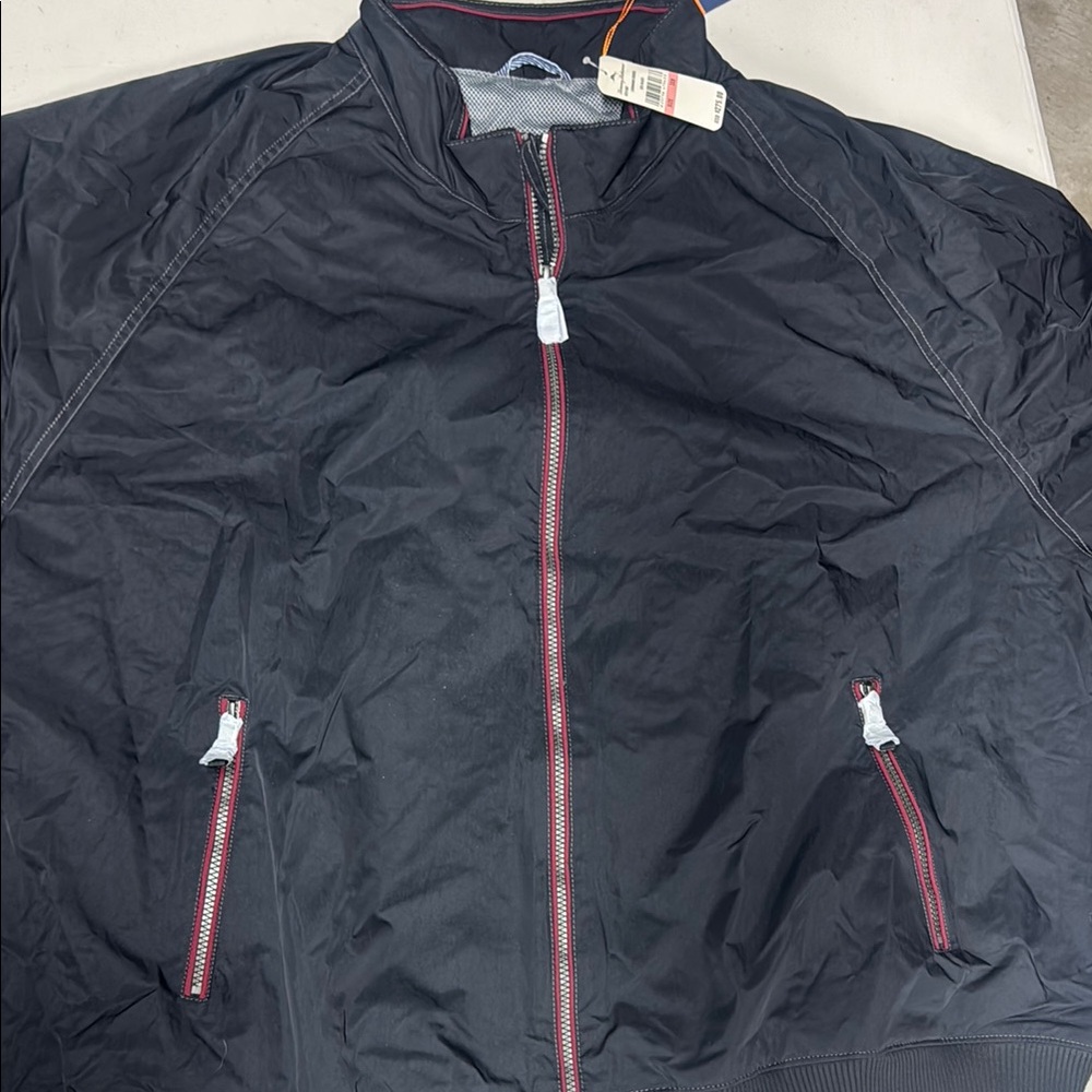 Tommy Bahama Black and Red Windbreaker with Stand-Up Collar